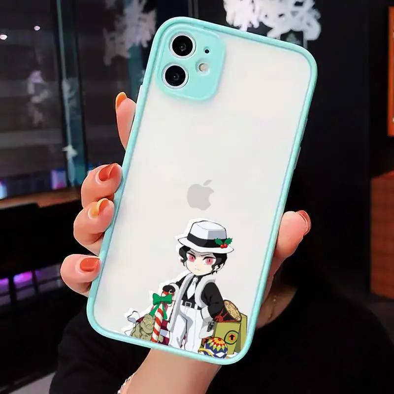 

Christmas Demon Slayer Phone Case For iPhone 12 11 Mini Pro XR XS Max 7 8 Plus X Matte transparent blue Back Cover