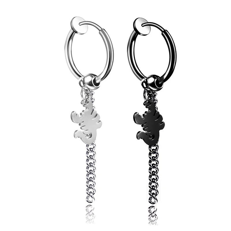 

Trendy Punk Scorpion Dangle Earrings for Men Stainless Steel Ear Cuffs Black Ear Clip Fake Piercing Unusual 2022 Jewelry Gift