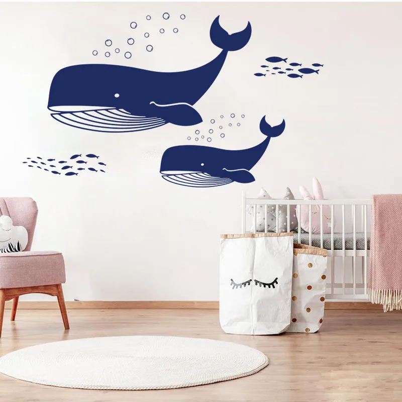 

Large Whales Ocean Fish Wall Sticker Bathroom Kids Room Under the Sea Animal Whale Nautical Wall Decal Bedroom Decor
