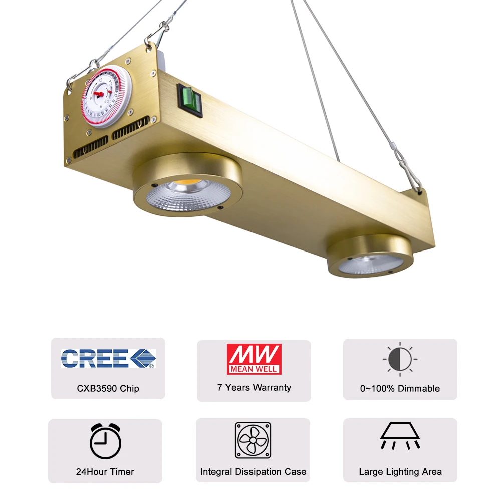 Диммируемый Cree CXB3590 200 Вт COB светодиодный светильник для выращивания полный спектр с таймером для комнатных теплиц растений цветов на всех стадиях