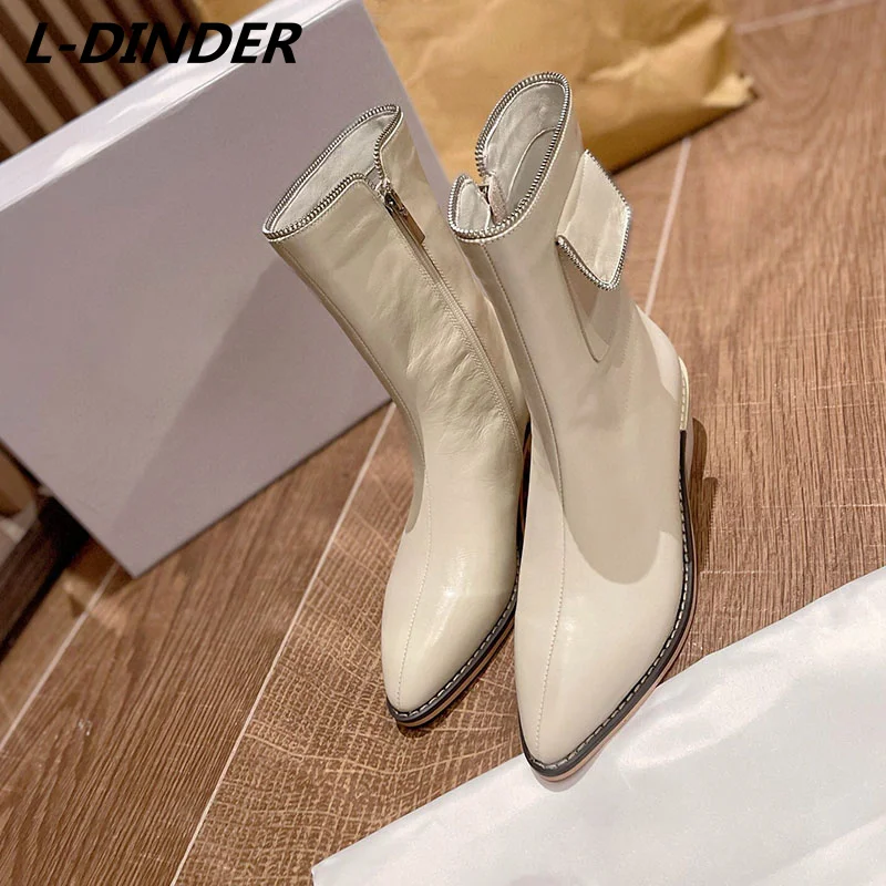 

Новинка осени 2021, женские кожаные ботинки средней длины на массивном каблуке, соблазнительные женские ботинки в западном стиле с карманами ...