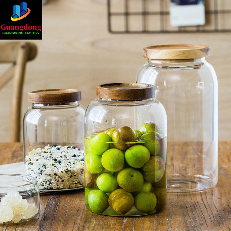 

Storage Tank Food Container Bamboo Covered High Borosilicate Food Sealed Glass Tank Kitchen Miscellaneous Grain Organizer Jars