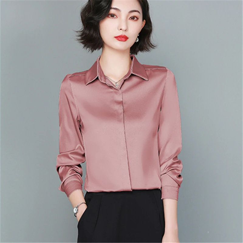 

2021 Spring Fashion New High-Quality Chiffon Lapel Long Sleeve Solid Color Loose Temperament Shirt Female Top Trendy H376