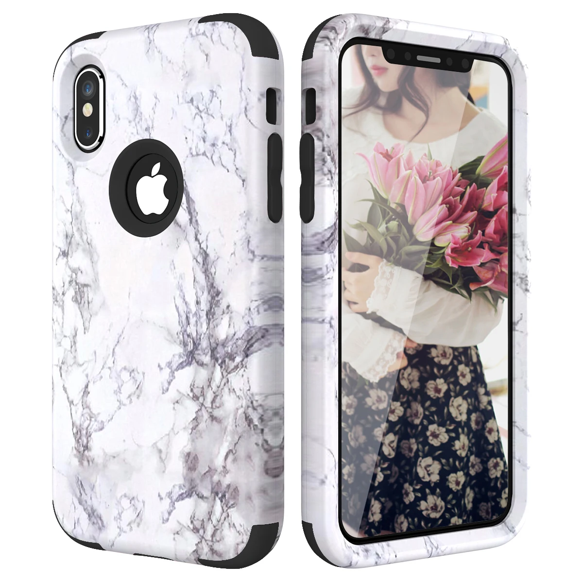 Мраморный бампер чехол для iPhone 11 pro Max 7 8 6 Plus жесткий защитный чехол силиконовый чехол для iPhone X Xs Max Xr 360 чехол милый Единорог 3 в 1 - Цвет: Черный