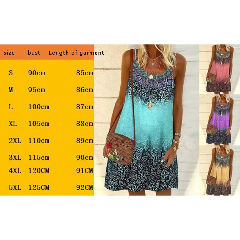 

1 Pc Comfortable Sleeveless Bohemian Printed Summer Dress A-line Skirt Soft And Exquisite Dress For Holiday Color Random