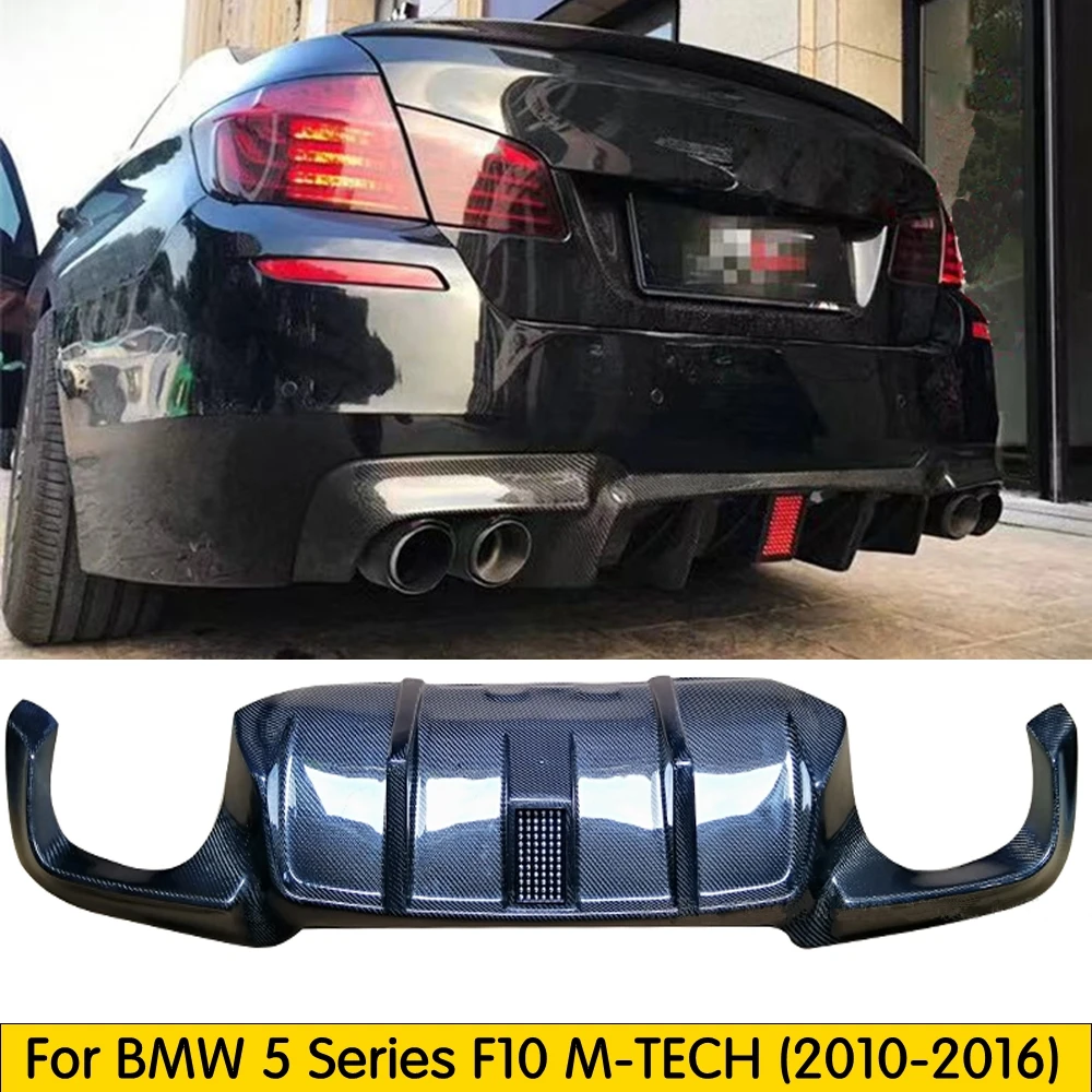 Flashlight Carbon fiber Rear Diffuser Fit For BMW 5 Series M5 F10 M-TECH 2010-2016 Bumper Lip Spoiler With Led | Автомобили и