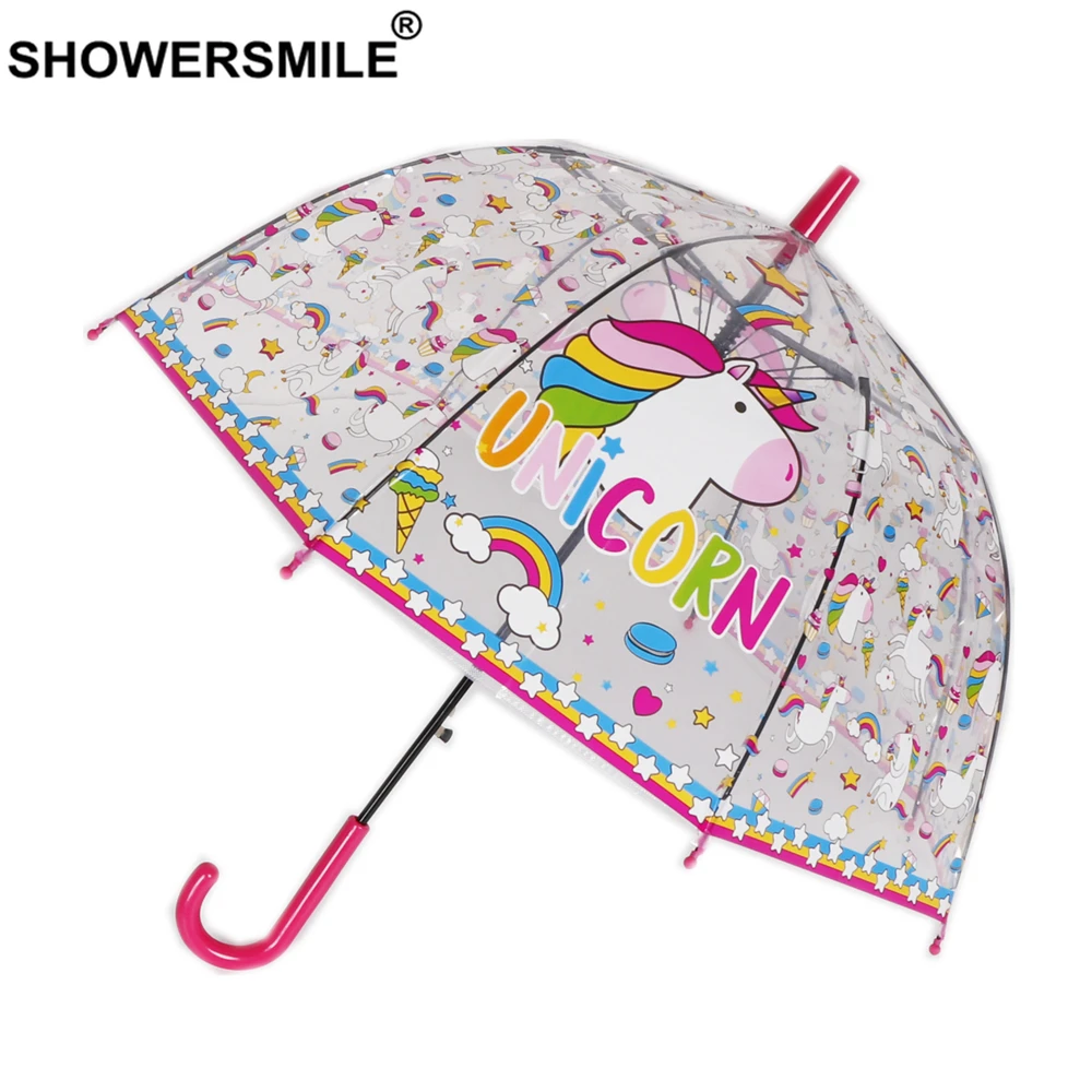 SHOWERSMILE Единорог детская длинная ручка прозрачный зонтик дети мультфильм обезьяна журавль мальчики девочки милый Guarda Chuva