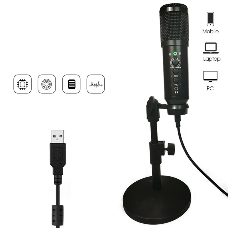 

USB Streaming Media Podcast PC Microphone Professional Studio Multi-Voice Function Cardioid Condenser Microphone Kit