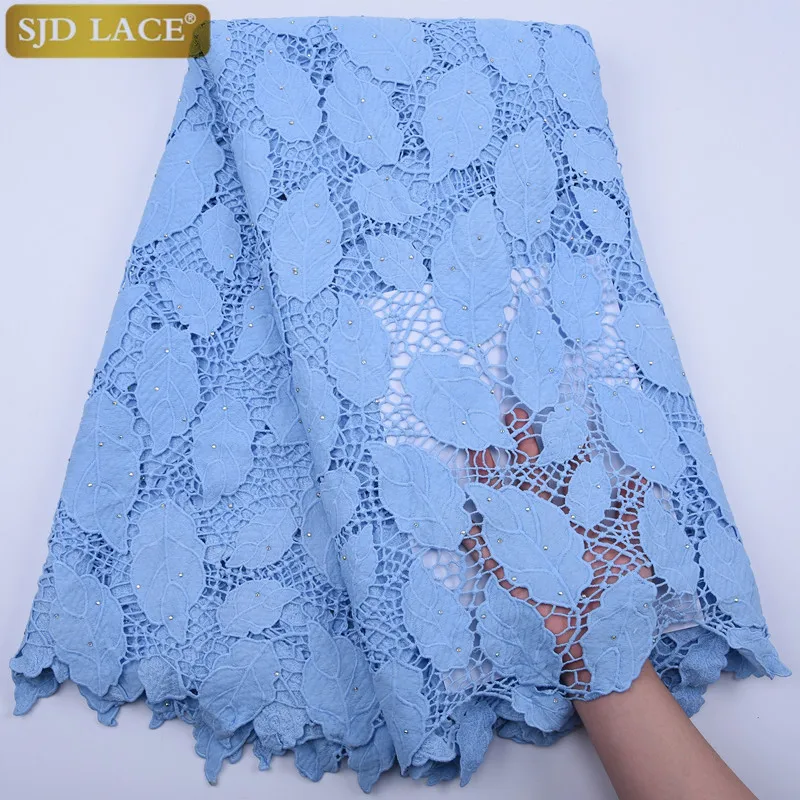 

SJD LACE Newest Pure White African French Cord Lace Fabric With Stones Holes Guipure Cord Lace For Nigerian Wedding Sewing 1804B