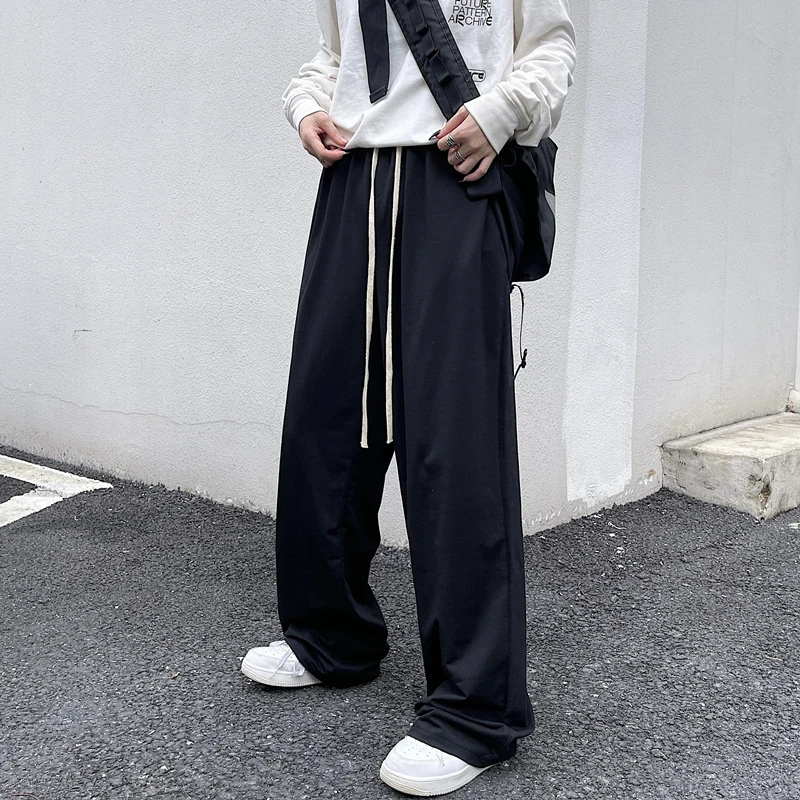 

Harajuku trend casual pants retro solid color basic men's and women's pants loose wide-leg straight-leg sports pants