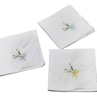 3pcs embroidery flower white handkerchiefs ladies lace handkerchief women cotton towels chustki zakdoek fazzoletto mouchoir h09