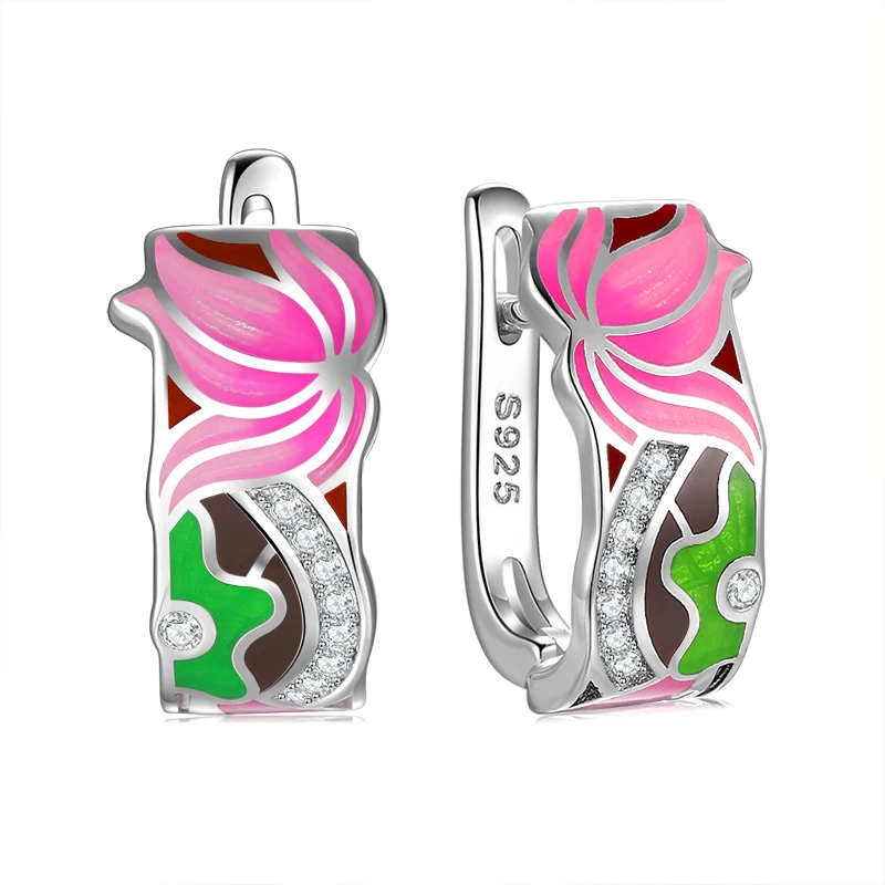 Женские серьги в стиле бохо OGULEE из серебра 925 пробы с цветущими розовыми цветами