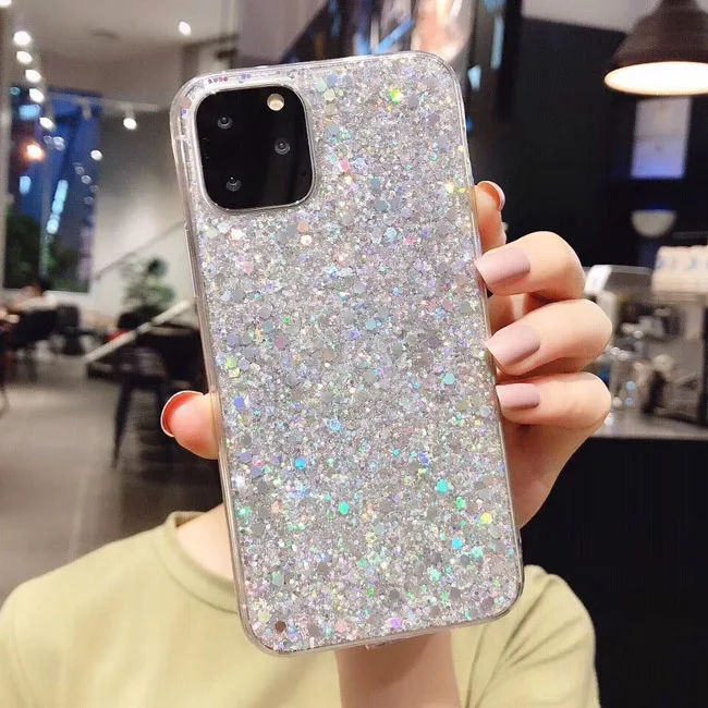 Серебристый Блестящий блестящий чехол для телефона с блестками для iphone 11, 11Pro, Max, XS, Max, XR, X, 6, 6 S, 7, 8 Plus, цветной блестящий чехол s - Цвет: Серебристый