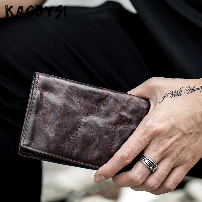 Винтажные модные тонкие мужские кошельки из натуральной воловьей кожи длинный