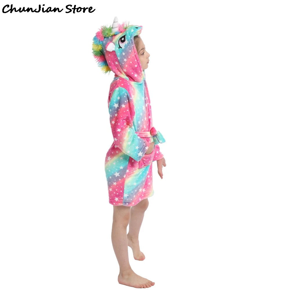 Единорог с капюшоном детский купальный халат платье радугой для маленьких