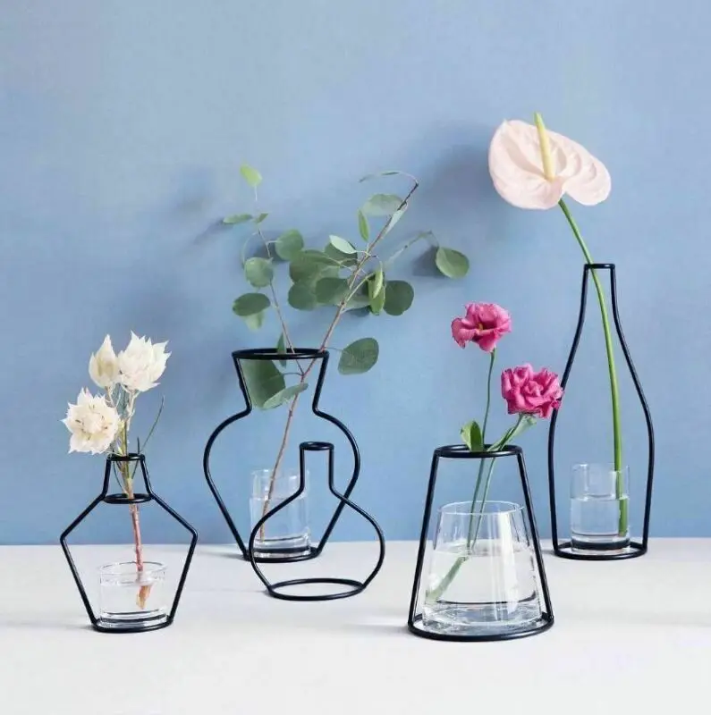 1Pcs Creative Iron Line Flower Plant Vase Pot Dest Plants Stand Holder Planters Baskets Terrarium Container | Дом и сад