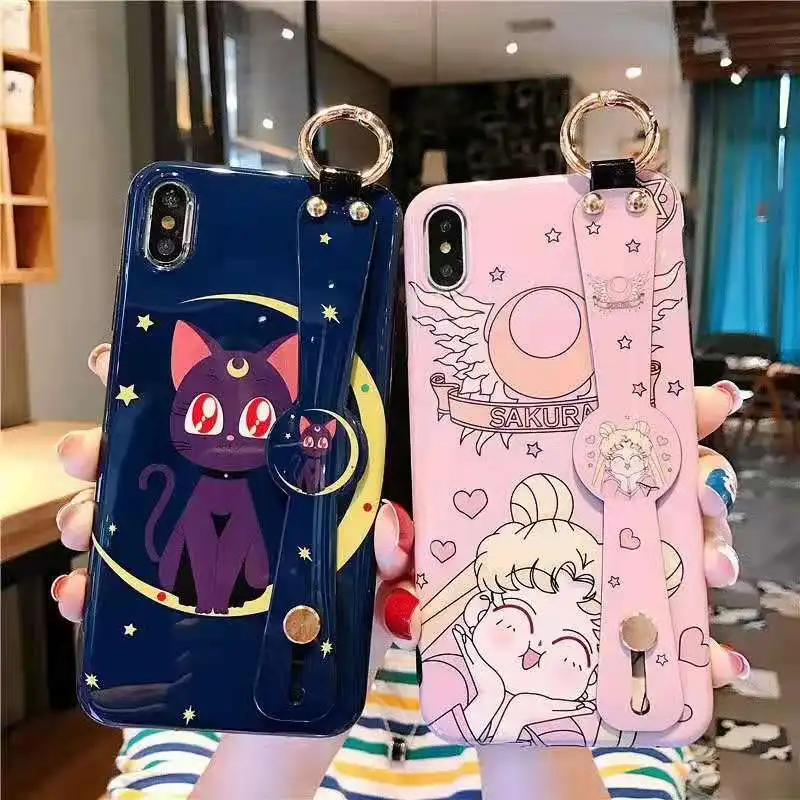 Мягкий чехол для iphone XS max с милым ремешком на запястье Sailor Moon X XR 8plus 7 7plus 6 6S p