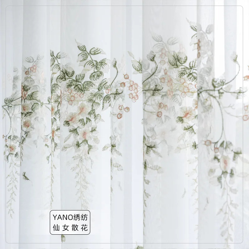 

Beautiful Pastoral Goddess Scattered Flower Fairy Style Mesh Embroidery Gauze Curtain Bedroom Living Room Balcony Window Screen