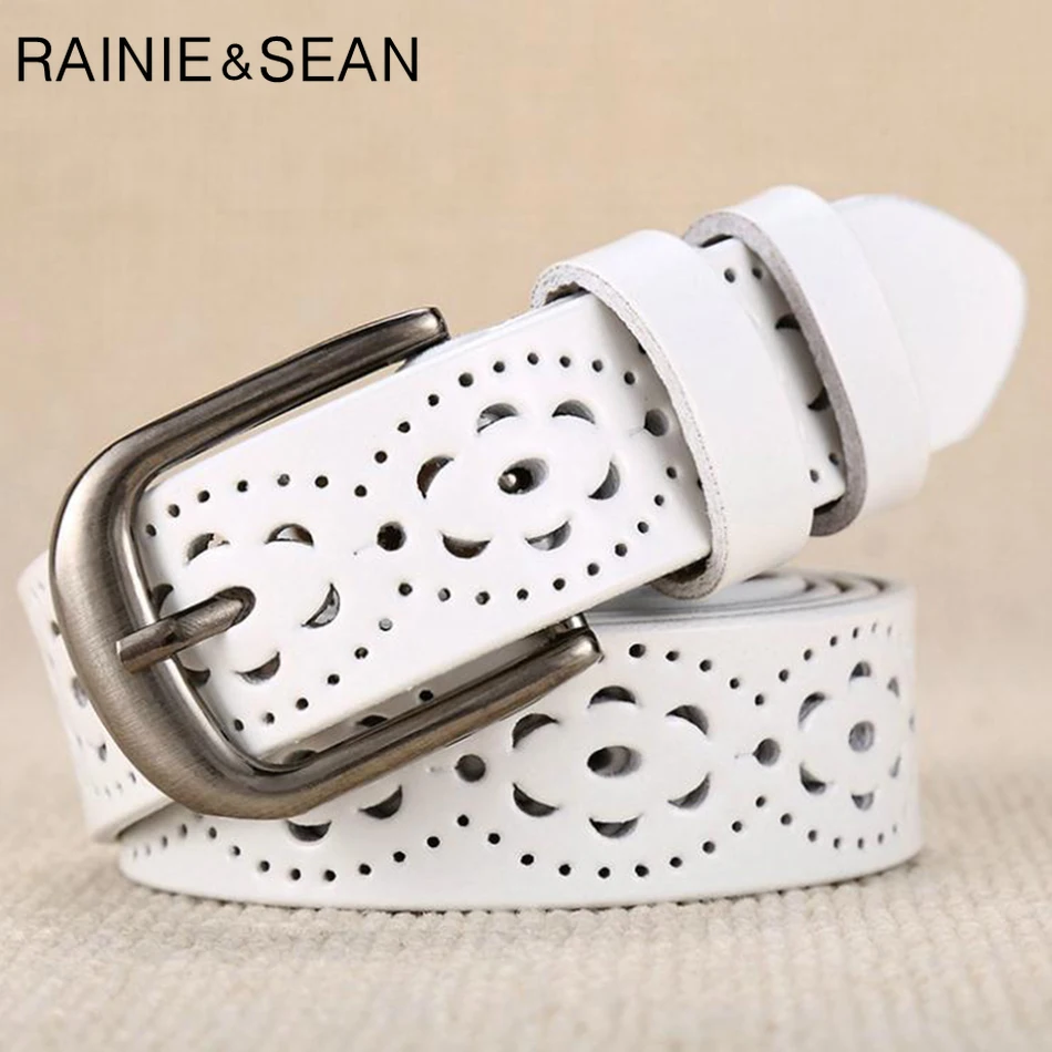 Черный кожаный ремень RAINIE SEAN женский из натуральной кожи с вырезами в западном