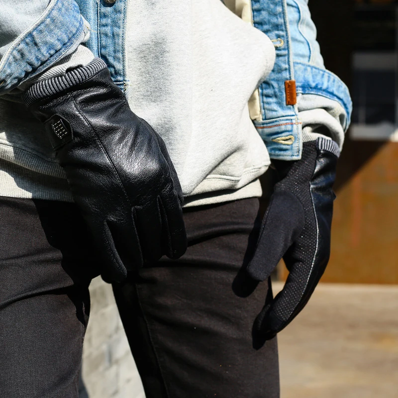 Зимние мужские черные перчатки из искусственной кожи мужские бархатные перчатки с закрытыми пальцами сохраняющие тепло мотоциклетные пер...