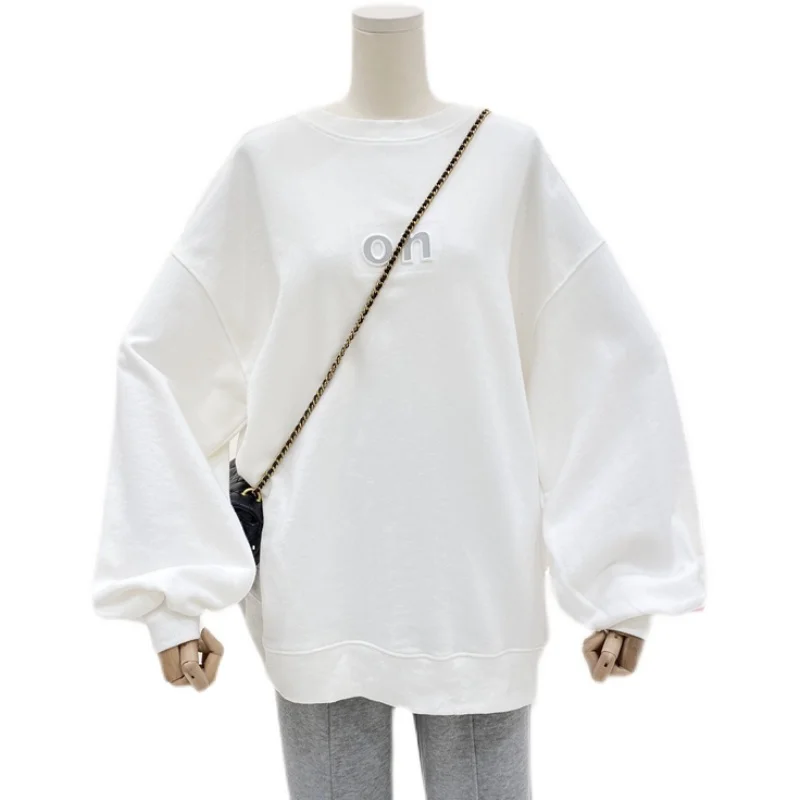 

2021 Women's Spring Autumn Korean round Neck Loose and Simple Candy Color All-Match Letters Printed Thin Pullover Top Sweater