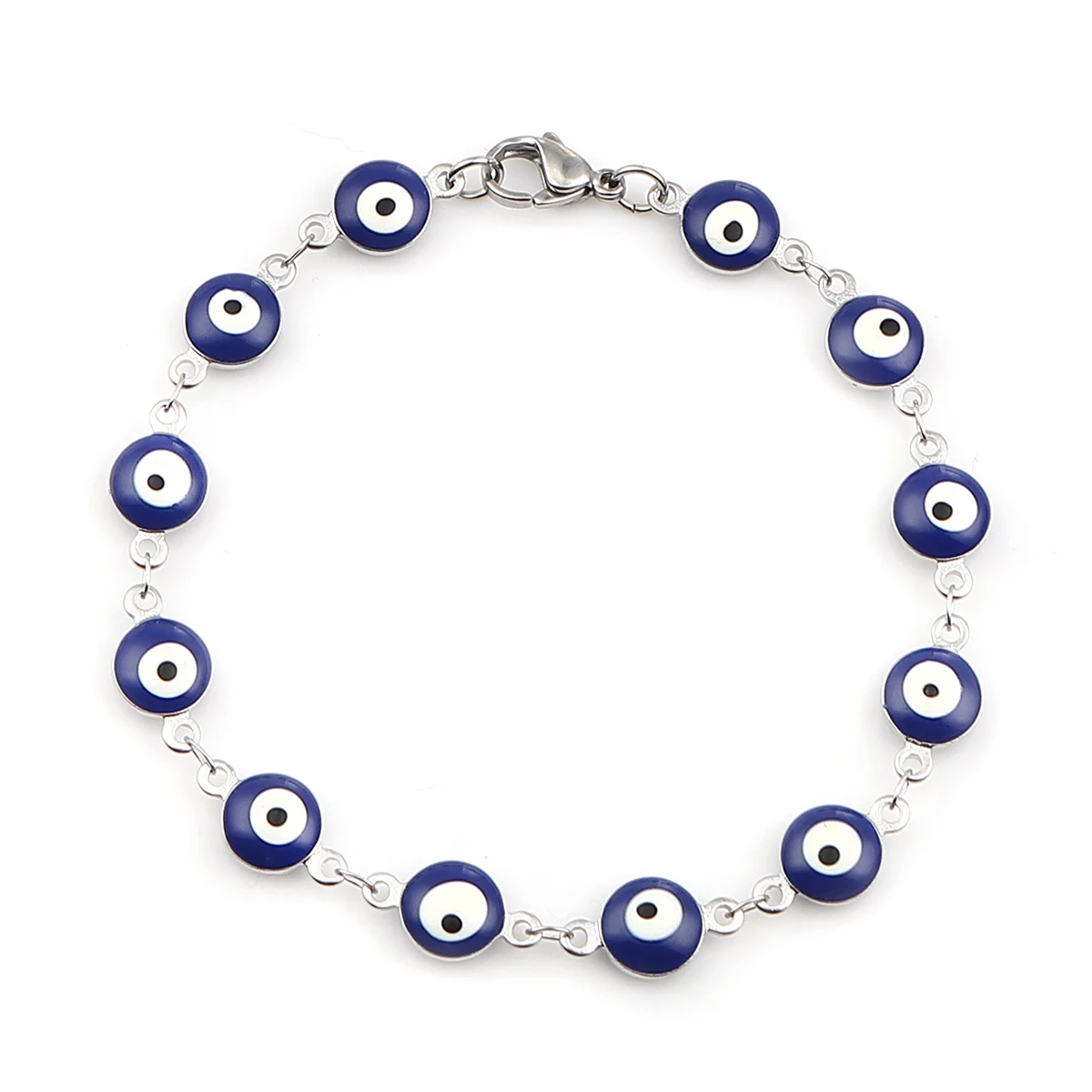 

New Hot 304 Stainless Steel Bracelets Silver Color Deep Blue Evil Eye Enamel For Women Jewelry Gift 20.3cm(8") long 1 Piece