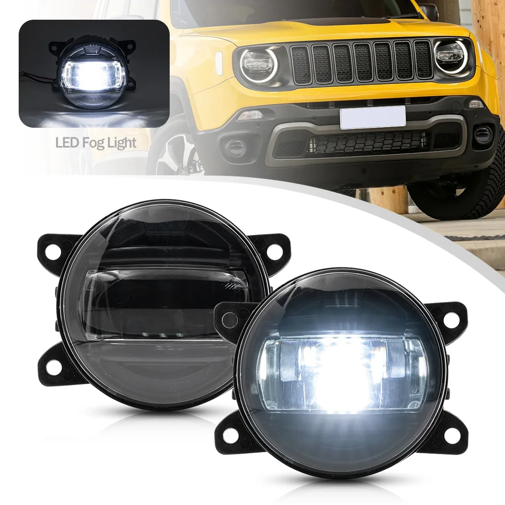 2X LED Smoked Lens Xenon White Fog Light Kit  For Jeep Renegade 15-21 Cherokee KL 14-18 Jeep Compass 17-21 Driving Fog lamp