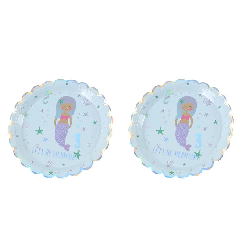 7inch plate 6pcs Новинка; Лидер продаж; Серебряные Платье русалки, принцессы Детский день рождения Тема Бумажный Стаканчик папиросной бумаги полотенце вечерние поставки Русалка Вечерние - Цвет: 7inch plate 6pcs