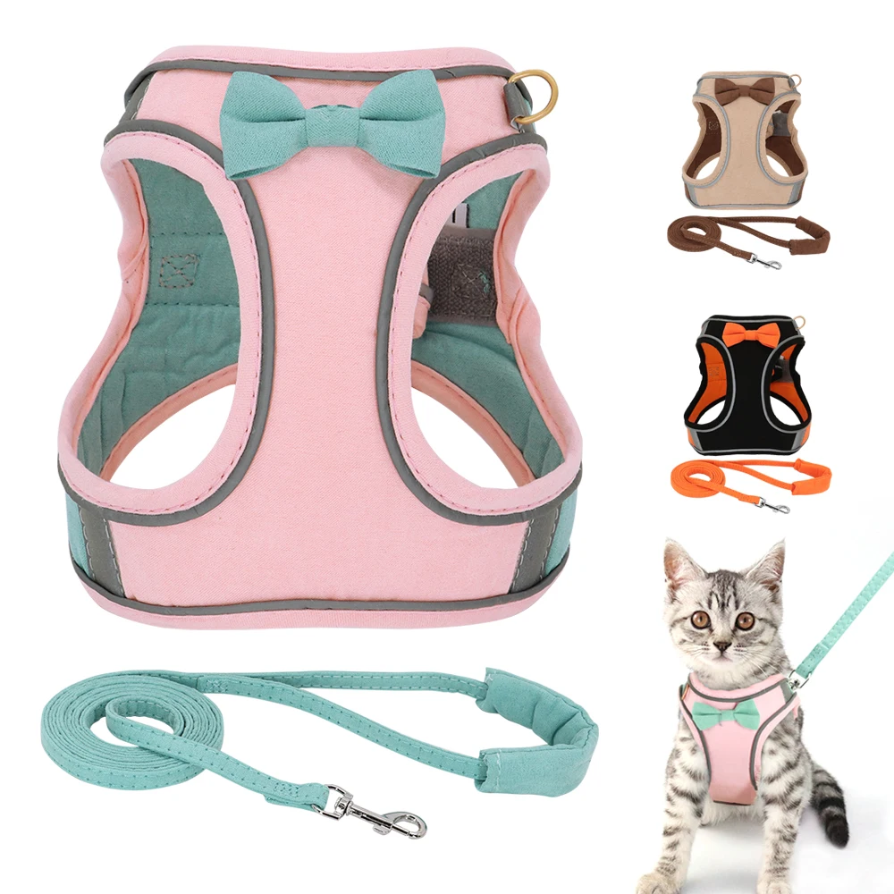 

Bowknot Cat Puppy Harness with Leash Reflective Bow-tie Pet Cat Vest Harness Lead Adjustable For Small Cats Dog Kitten Chihuahua