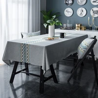 modern simple solid color waterproof embroidery flower table cloth cotton and linen coffee table cover cloth party tablecloth