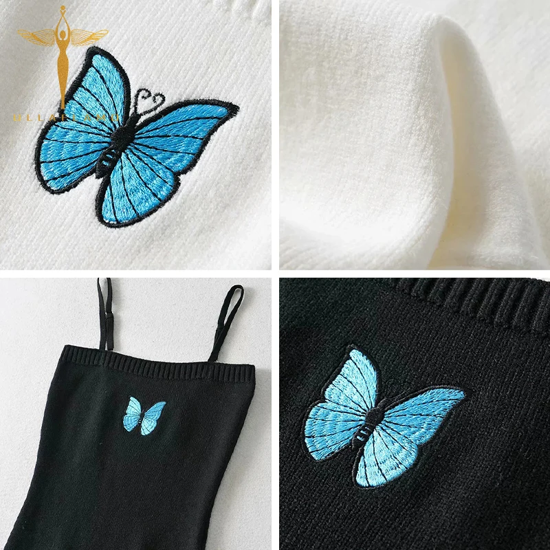 

Embroidery Sexy Bodycon Women Mini Dress Spaghetti Straps Print Knit Female Dress High Waist Square Neck Streetwear Skinny Dress