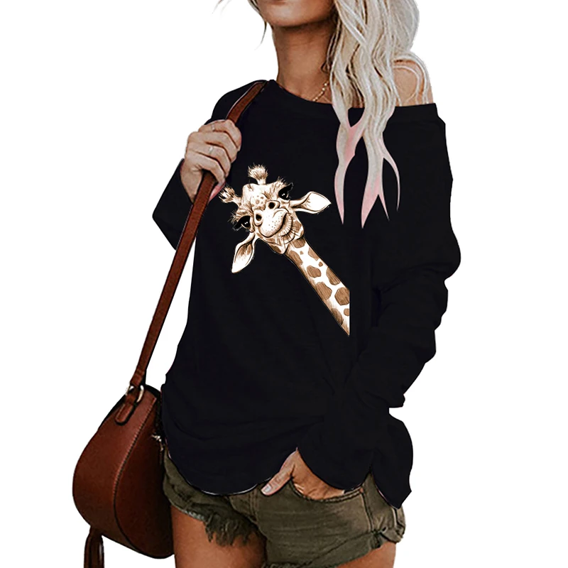 Женская футболка с длинными рукавами размера плюс коробка рисунком жирафа и