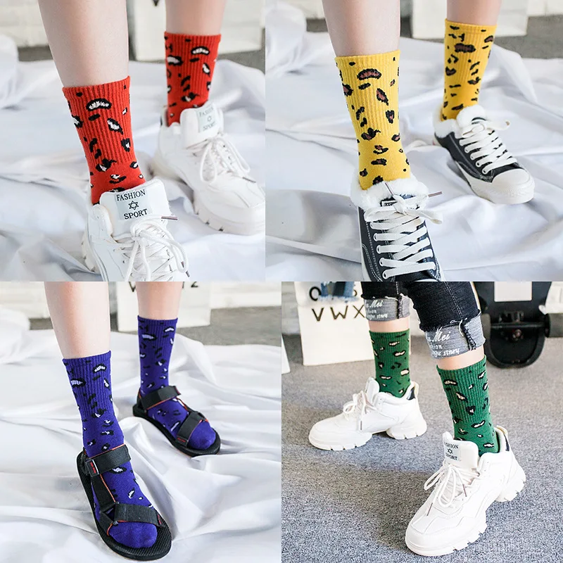 Хит Ретро стиль Леопардовый принт Хлопковые женские носки модные уличные