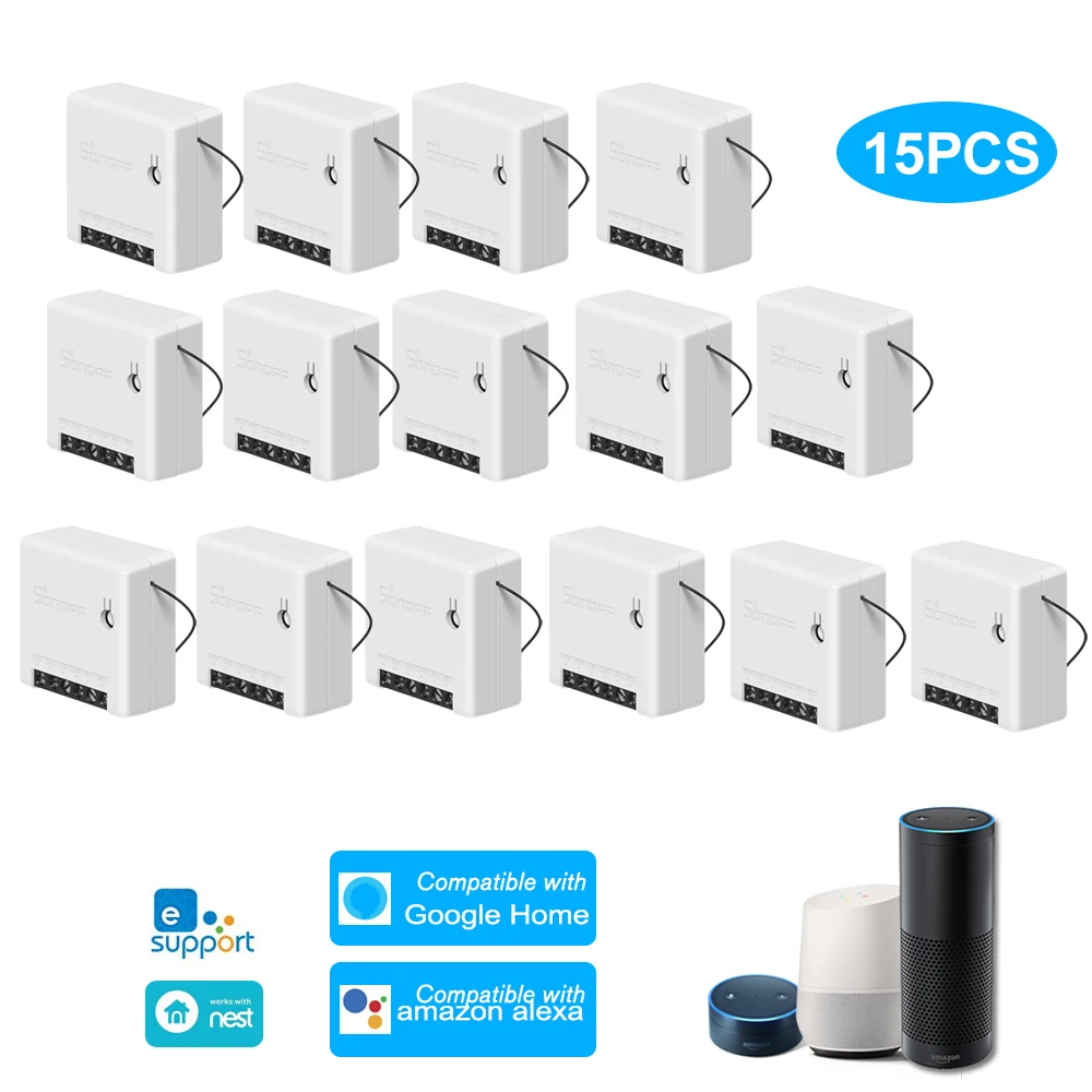 15 pcs 10 шт. SONOFF MINI DIY двухсторонний умный переключатель дистанционное управление WiFi переключатель умный дом Поддержка внешнего переключателя для Google Home/Alexa - Комплект: 15 pcs