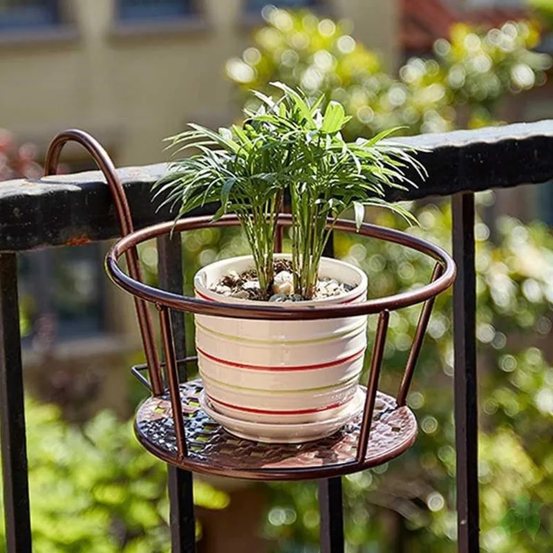 

Iron Hanging Railing Planter Art Hanging Metal Pot Plant Baskets Flower Pot Holder for Patio Balcony Porch Fence Planters
