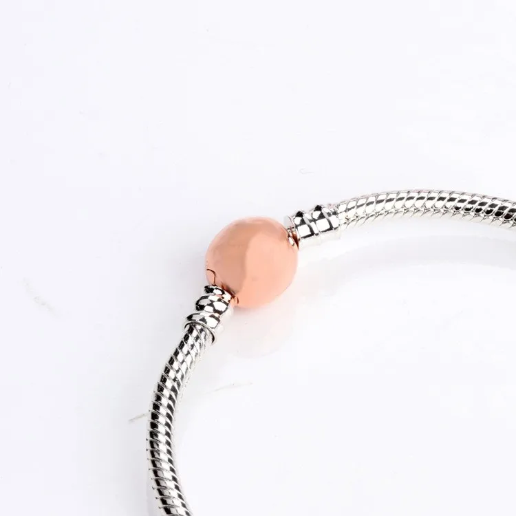 

925 Silver Pan Bracelet Shiny Round Rose Gold Classic Button Pan Bracelet Fit European Charm Bracelets Women Jewelry