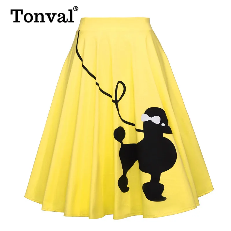 Женская винтажная юбка Tonval желтая хлопковая трапециевидная до колен с принтом