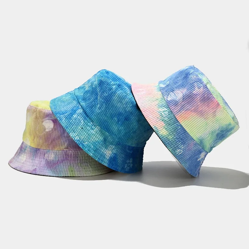 

Unisex Fisherman's Cap Autumn Winter Tie Dyed Corduroy Bucket Hat Men's Women's Flat Sun Hat