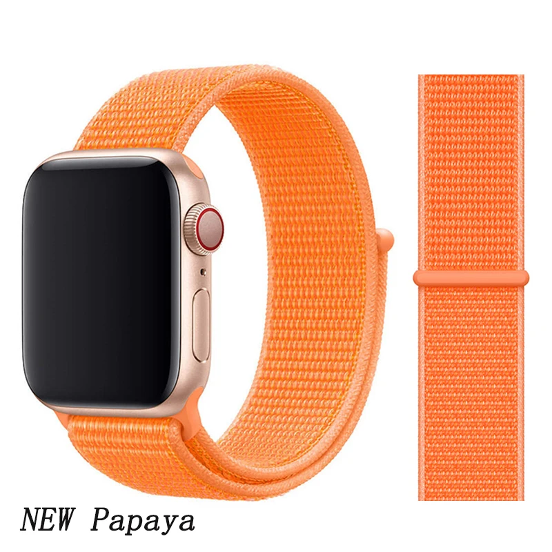 New Papaya 1 Спортивная петля ремешок apple watch band 42 мм 38 мм apple watch 4 3 band iwatch band 44 мм 40 мм correa pulseira 42 44 нейлоновый ремешок для часов - Цвет ремешка: New Papaya 1
