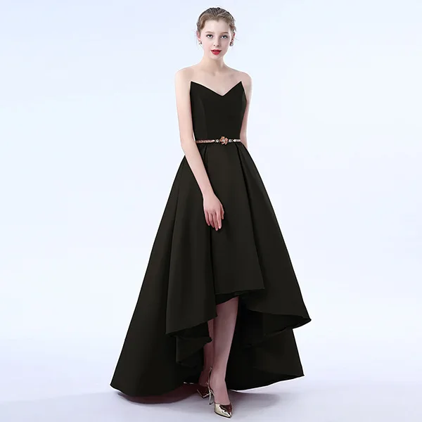 

Women's formal prom evening dress sexy satin strapless A line red black long wedding party dress Plus size Ceremony Dress