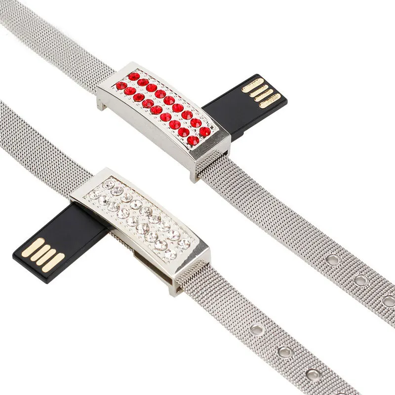 USB флеш-накопитель 32 Гб 128 ГБ 16 ГБ 4 ГБ Ювелирная ручка-накопитель 8 Гб кристальная металлическая USB флешка 64 Гб Флешка-браслет 16 Гб подарок