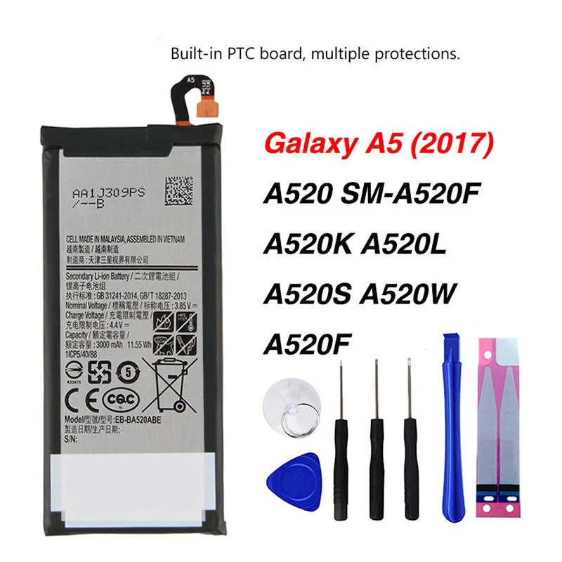 

Оригинальный аккумулятор EB-BA520ABE для Samsung GALAXY A5 2017 A520 SM-A520F 2017 A520F 3000 мА · ч