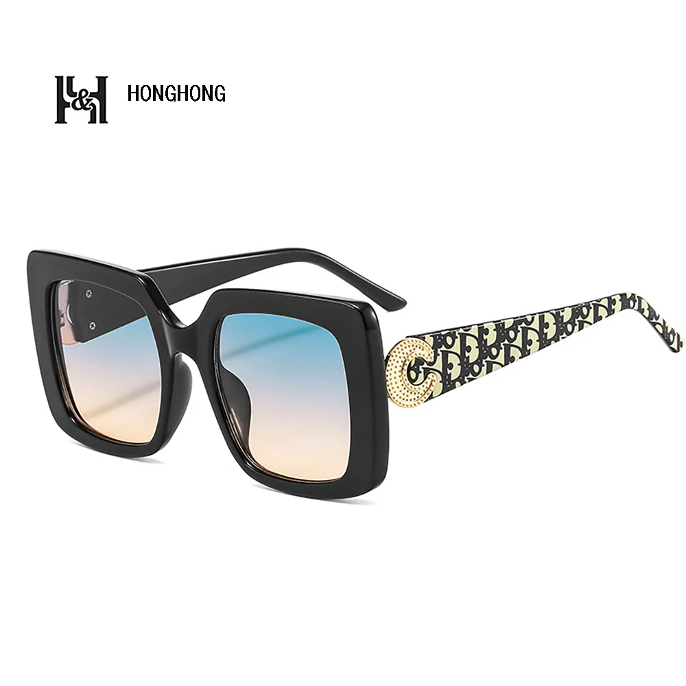 

Большие градиентные синие солнцезащитные очки HONGHONG в винтажном стиле с большой оправой для женщин модные солнцезащитные очки UV400