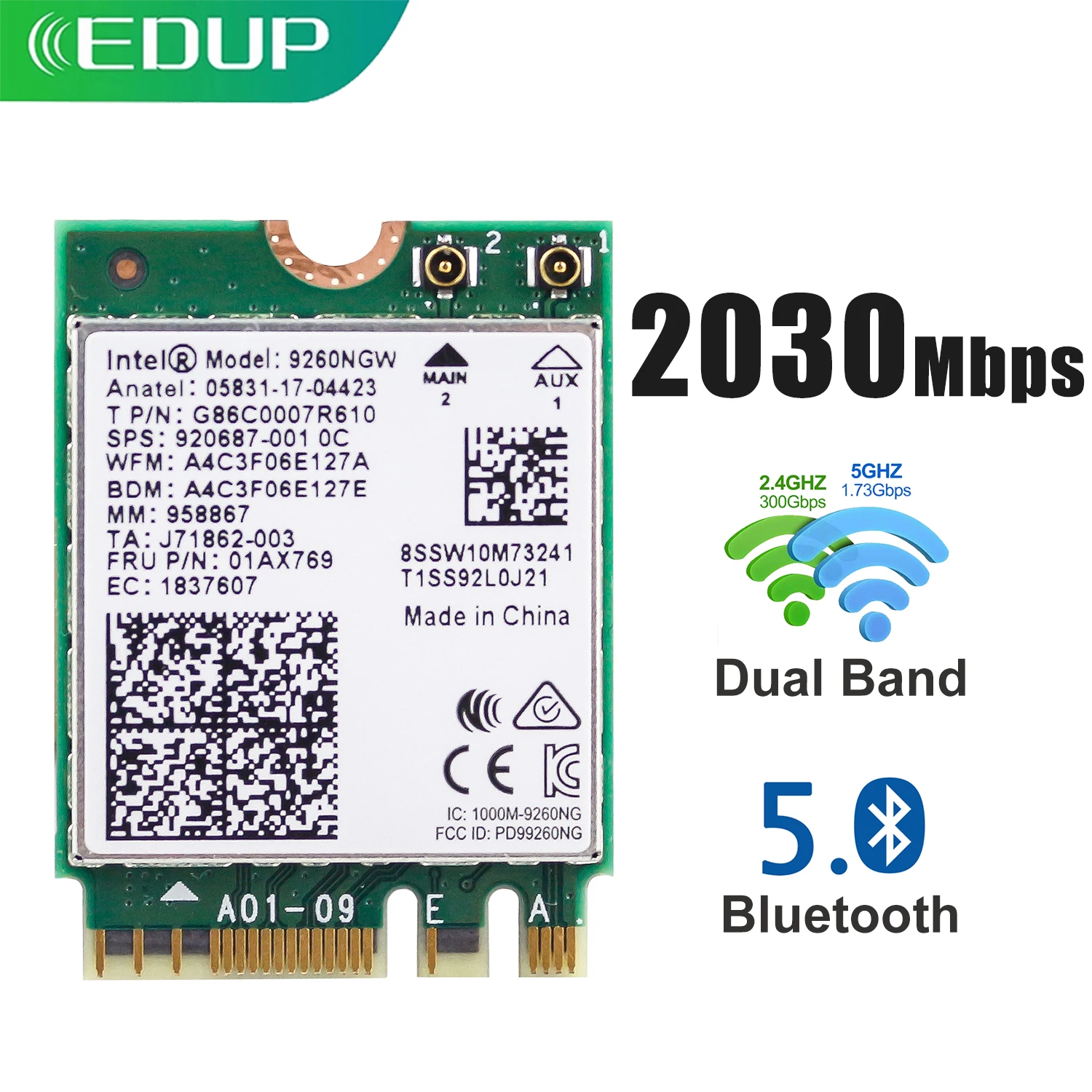 

Wi-Fi-адаптер EDUP PCIE, 2030 Мбит/с, Intel 9260, 2,4 ГГц/5 ГГц