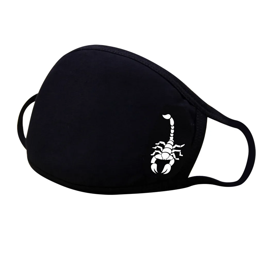 

1PCS Washable Reusable Polyester Face Mask Fashion Black Cartoon Print Adult Filter Masks Mouth Mask With Design Mascarillas d5