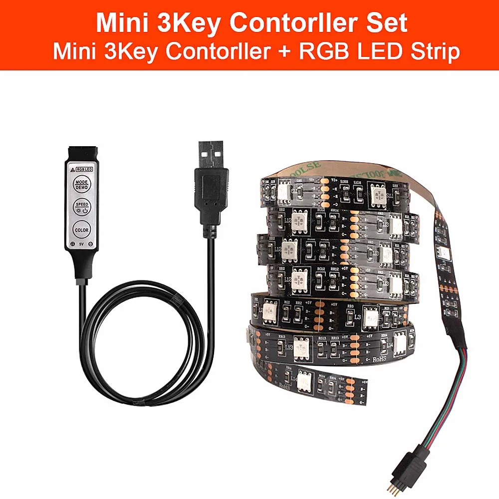 3key USB Strip USB Мощность Светодиодные ленты под светодиодное освещение шкафа светильник Кухня шкаф Подсветка ТВ 1m 2m 3M USB кабель RGB ленты дистанционного шкаф ночник 5В - Цвет: 3key USB Strip