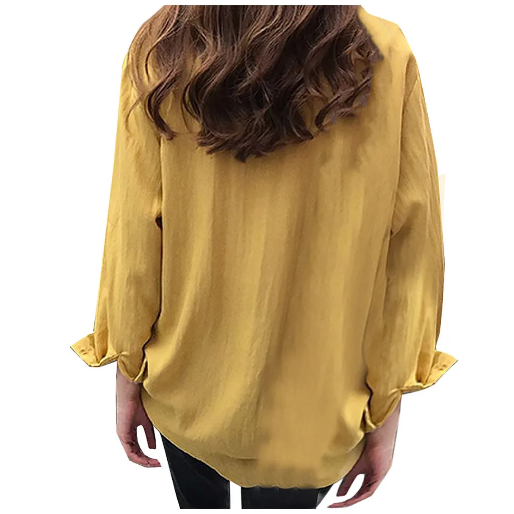 2020 хит блузки женские модные длинный рукав одноцветные отложной воротник