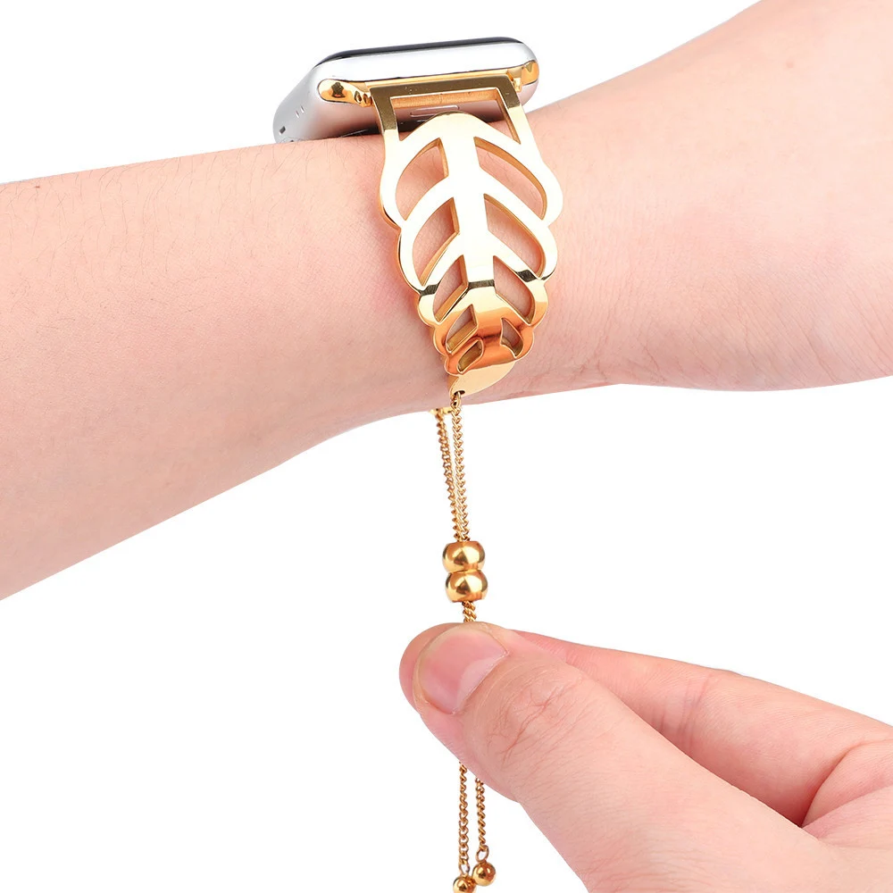 Браслет из нержавеющей стали в форме листьев для Apple Watch Band Series 6/SE/5/4/3/2 44 мм 40