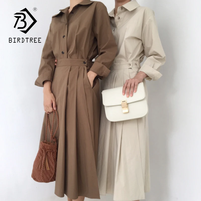 Женское платье рубашка с длинным рукавом однотонное длинное в Корейском стиле