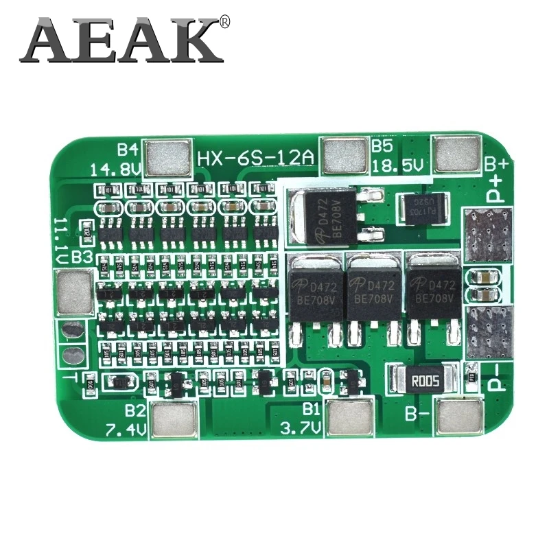 Защитная плата AEAK 6S 15A 24V PCB BMS для 6 упаковок 18650 литий ионный аккумулятор модуль